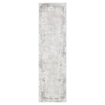 Atina Distressed Border Beige Grey Rug - AT04